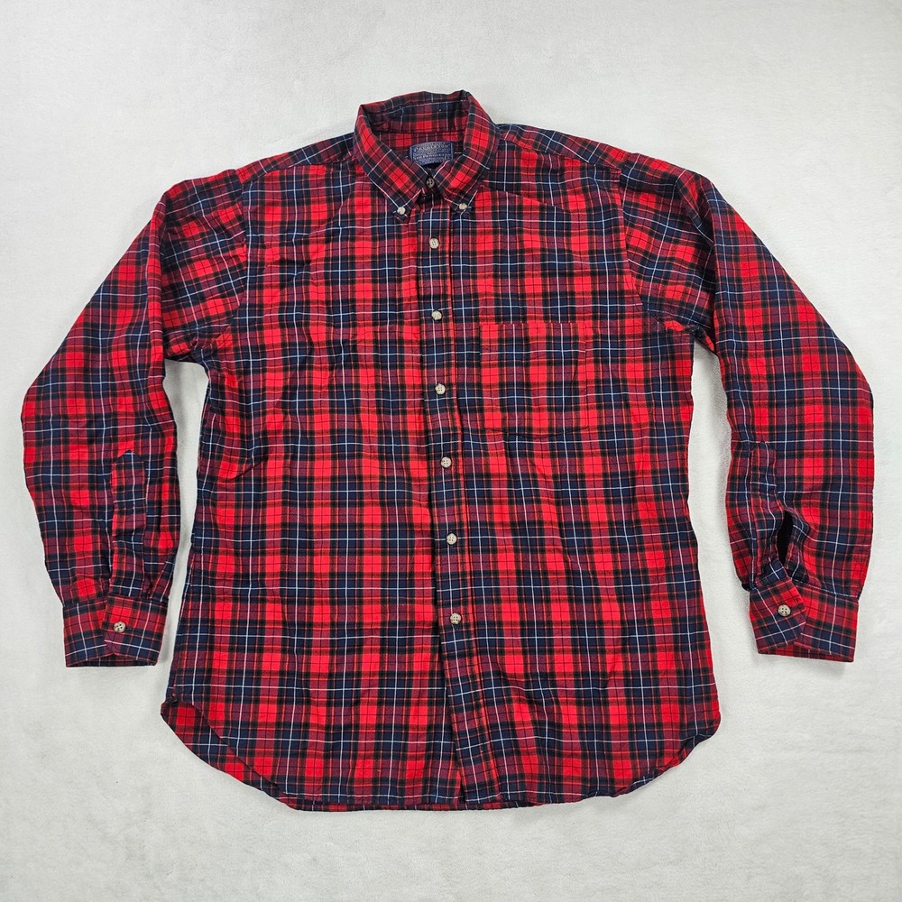 Pendleton Shirt Mens L Red Excellent Sir Pendleton Wool Plaid Button Down USA